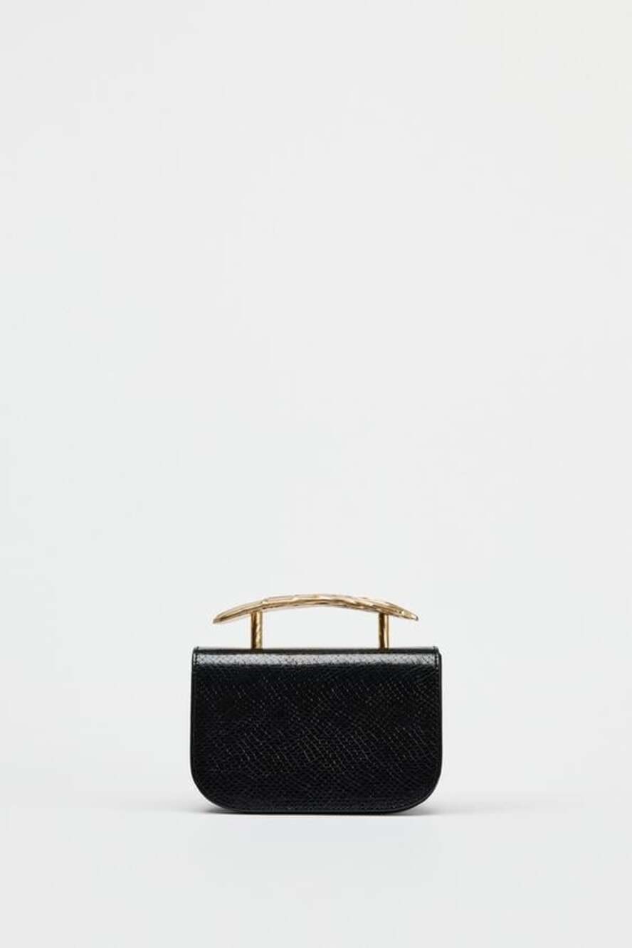 Zara Black Embossed Mini Bag Gold Metal Handle Crossbody Shoulder Bag